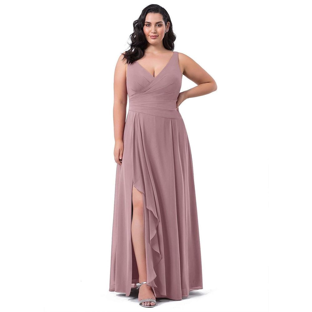 Azazie Kori Bridesmaid Dress Pleated Chiffon Dusty Rose Pink NWT Sz A8
